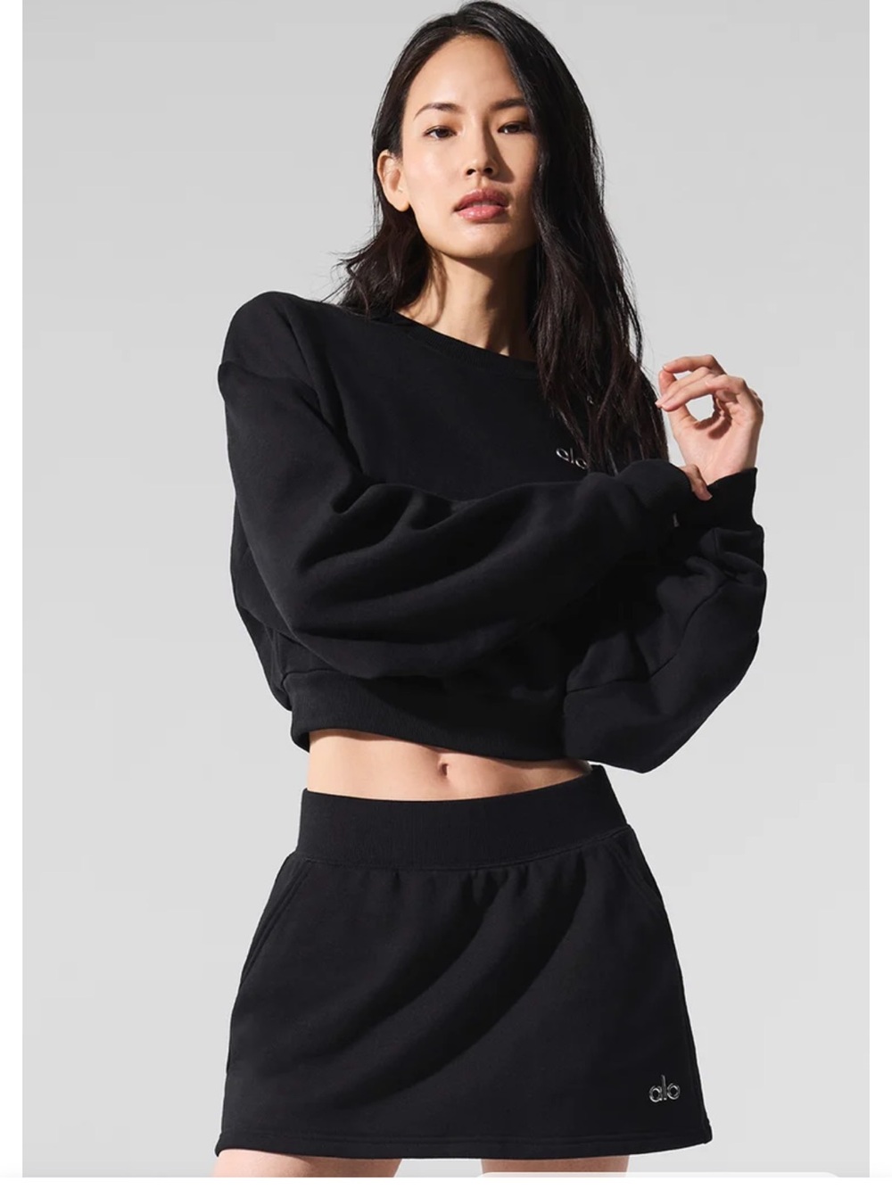 ALO Yoga Accolade Skirt Skort Black Pockets French Terry Size S NWOT
